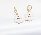 Halloween Earrings, Gold Hoop or Dangle Cute Black White Ghost Earrings, Halloween Jewelry Gift, N2986
