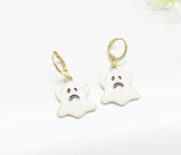 Halloween Earrings, Gold Hoop or Dangle Cute Black White Ghost Earrings, Halloween Jewelry Gift, N2986