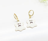 Halloween Earrings, Gold Hoop or Dangle Cute Black White Ghost Earrings, Halloween Jewelry Gift, N2986