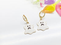 Halloween Earrings, Gold Hoop or Dangle Cute Black White Ghost Earrings, Halloween Jewelry Gift, N2986