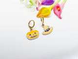 Halloween Earrings Gift, Gold Hoop or Dangle Cute Orange Pumpkin Jack O Lantern Witch Hat Earrings, Halloween Jewelry Gift, N2988