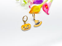 Halloween Earrings Gift, Gold Hoop or Dangle Cute Orange Pumpkin Jack O Lantern Witch Hat Earrings, Halloween Jewelry Gift, N2988