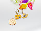 Halloween Earrings Gift, Gold Hoop or Dangle Cute Orange Pumpkin Jack O Lantern Witch Hat Earrings, Halloween Jewelry Gift, N2988