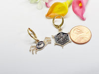 Halloween Earrings Gift, Gold Hoop or Dangle Cute Black Spider and Spider Web Earrings, Halloween Jewelry Gift, N2992