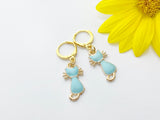 Halloween Earrings Gift, Gold Hoop or Dangle Cute Blue Mint Green Cat Earrings, Halloween Jewelry Gift, N3001