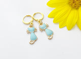 Halloween Earrings Gift, Gold Hoop or Dangle Cute Blue Mint Green Cat Earrings, Halloween Jewelry Gift, N3001