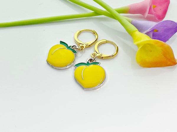 Yellow Green Peach Earrings, Gold Peach Earrings, Fruit Jewelry, Best Gift Best Friends, Girlfriends Mom, Aunt, Sister, Grand Daughter N2972