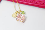 Gold Pink Press Flower Necklace, N2984