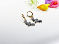 Halloween Earrings, Gold Hoop or Dangle Cute Black Bat Earrings, Halloween Jewelry Gift, N2985