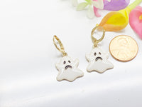 Halloween Earrings, Gold Hoop or Dangle Cute Black White Ghost Earrings, Halloween Jewelry Gift, N2986