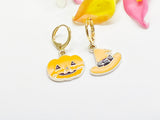 Halloween Earrings Gift, Gold Hoop or Dangle Cute Orange Pumpkin Jack O Lantern Witch Hat Earrings, Halloween Jewelry Gift, N2988