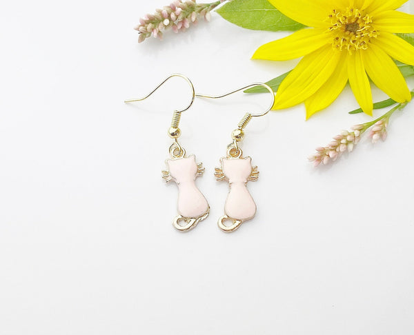 Halloween Earrings Gift, Gold Hoop or Dangle Cute Pink Cat Earrings, Halloween Jewelry Gift, N2996