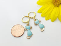 Halloween Earrings Gift, Gold Hoop or Dangle Cute Blue Mint Green Cat Earrings, Halloween Jewelry Gift, N3001