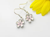 Japanese Cherry Blossom Earrings, Pink White Flower Blossom, Silver Earrings, N3011