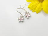 Japanese Cherry Blossom Earrings, Pink White Flower Blossom, Silver Earrings, N3011