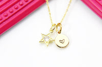 Real 18K Gold Plate Cubic Zirconia Star Necklace, Christmas Present Gift For Girl, Granddaughter, Step Daughter, Daughter, Niece, N3018