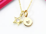 Real 18K Gold Plate Cubic Zirconia Star Necklace, Christmas Present Gift For Girl, Granddaughter, Step Daughter, Daughter, Niece, N3018