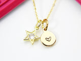 Real 18K Gold Plate Cubic Zirconia Star Necklace, Christmas Present Gift For Girl, Granddaughter, Step Daughter, Daughter, Niece, N3018