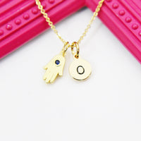 Best Christmas Present Real 18K Gold Plated Blue Evil Eye Hamsa Hand Necklace, Gift For Mom, Daughter, Sister, Niece, Grandchild, N3026