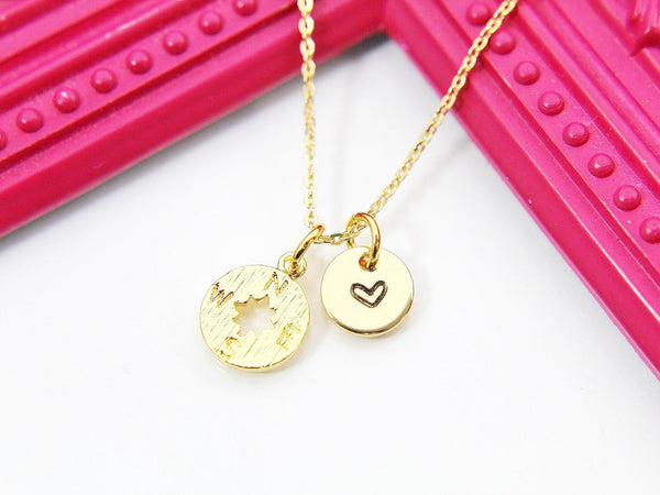 Best Christmas Present Real 18K Gold Plated Compass Necklace, Gift For Best Friends, Mom, Aunt, Granddaughter, Daughter, Sister, Niece N3040