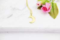 Gold Crescent Moon Necklace, Bonus Mom Gift Necklace, Present for Stepmom for Mother's Day, Valentine Gift, N3079