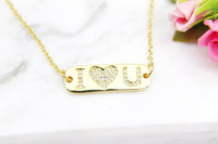 Valentine's Day Gift Necklace, Anniversary, Valentine's Day, Birthday, Love You Gift, Jewelry to Wife, Gold I LOVE You Necklace, N3082