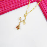 18K Gold Plated Rose Necklace, Delicate Floral Pendant