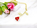 Anniversary Necklace, 10th Anniversary Gift,  Anniversary Jewelry to Wife, Girlfriend, Partner, Wedding, Gold Red Rose Necklace, N3070