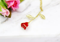 Anniversary Necklace, 10th Anniversary Gift,  Anniversary Jewelry to Wife, Girlfriend, Partner, Wedding, Gold Red Rose Necklace, N3070