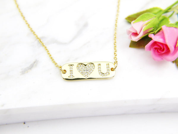 Valentine's Day Gift Necklace, Anniversary, Valentine's Day, Birthday, Love You Gift, Jewelry to Wife, Gold I LOVE You Necklace, N3082