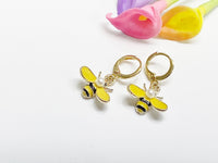 Gold Bee Earrings, Cute Yellow Bee Charm Earrings, Queen Bee Earrings, N3133