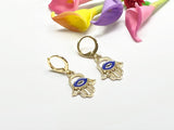 Lucky Earrings, Gold Blue Evil Eye Earrings, Lucky Hamsa Blue Evil Eye Charm Earrings, Protection Gift, N3142