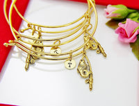 Mother's Day Gift, Mom Gift, Best Fishing Bracelet Gift, Gold Fishing Rod With Fish Charm Bracelet, Initial Jewelry, N3145