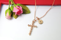 Rose Gold Cross Necklace,, Mother's Day Necklace, Mother's Day Jewelry, Mother's Day Gift, Personalized Initial Necklace Gift, N3155