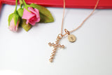 Rose Gold Cross Necklace,, Mother's Day Necklace, Mother's Day Jewelry, Mother's Day Gift, Personalized Initial Necklace Gift, N3155