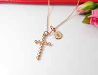 Rose Gold Cross Necklace,, Mother's Day Necklace, Mother's Day Jewelry, Mother's Day Gift, Personalized Initial Necklace Gift, N3155