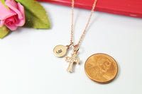 Rose Gold Cross Necklace, Mother's Day Necklace, Mother's Day Jewelry, Mother's Day Gift, Personalized Initial Necklace Gift, N3160