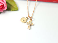 Rose Gold Cross Necklace, Mother's Day Necklace, Mother's Day Jewelry, Mother's Day Gift, Personalized Initial Necklace Gift, N3160