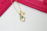 Gold Hamsa Imitation Turquoise Necklace, Mother's Day Necklace, Mother's Day Jewelry Gift, Personalized Initial Necklace Gift, N3163