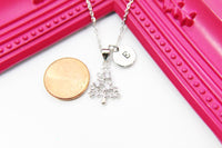 Silver Pine Tree Necklace, Christmas Tree with Star, N3167