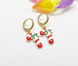 Gold Candy Cane Charm Earrings, Beautiful Green Red Christmas Candy Cane Earrings, Sweet Jewelry Gift, N3168