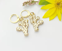 Gold Cactus Earrings, Real 16K Gold Plated Cactus Earrings, N3177