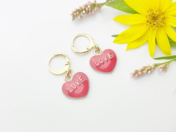 Gold Red Heart Love Earrings, Valentine Earrings, N3187