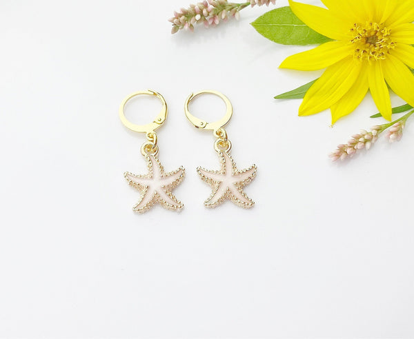 Gold Light Pink Starfish Earrings, Nautical Earrings, N3190