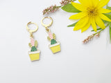 Gold Pink Yellow Cactus Pot Earrings,  Gardener Earrings, N3195