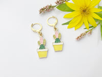 Gold Pink Yellow Cactus Pot Earrings,  Gardener Earrings, N3195
