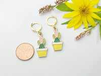 Gold Pink Yellow Cactus Pot Earrings,  Gardener Earrings, N3195