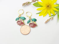 Gold Red Peony Earrings, Gardening Earrings, N3198