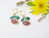 Gold Red Peony Earrings, Gardening Earrings, N3198