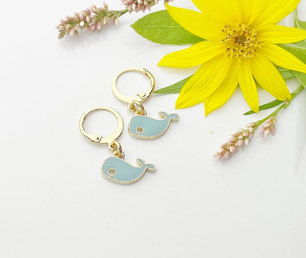 Gold Blue Whale Earrings, Beach Earrings, N3199